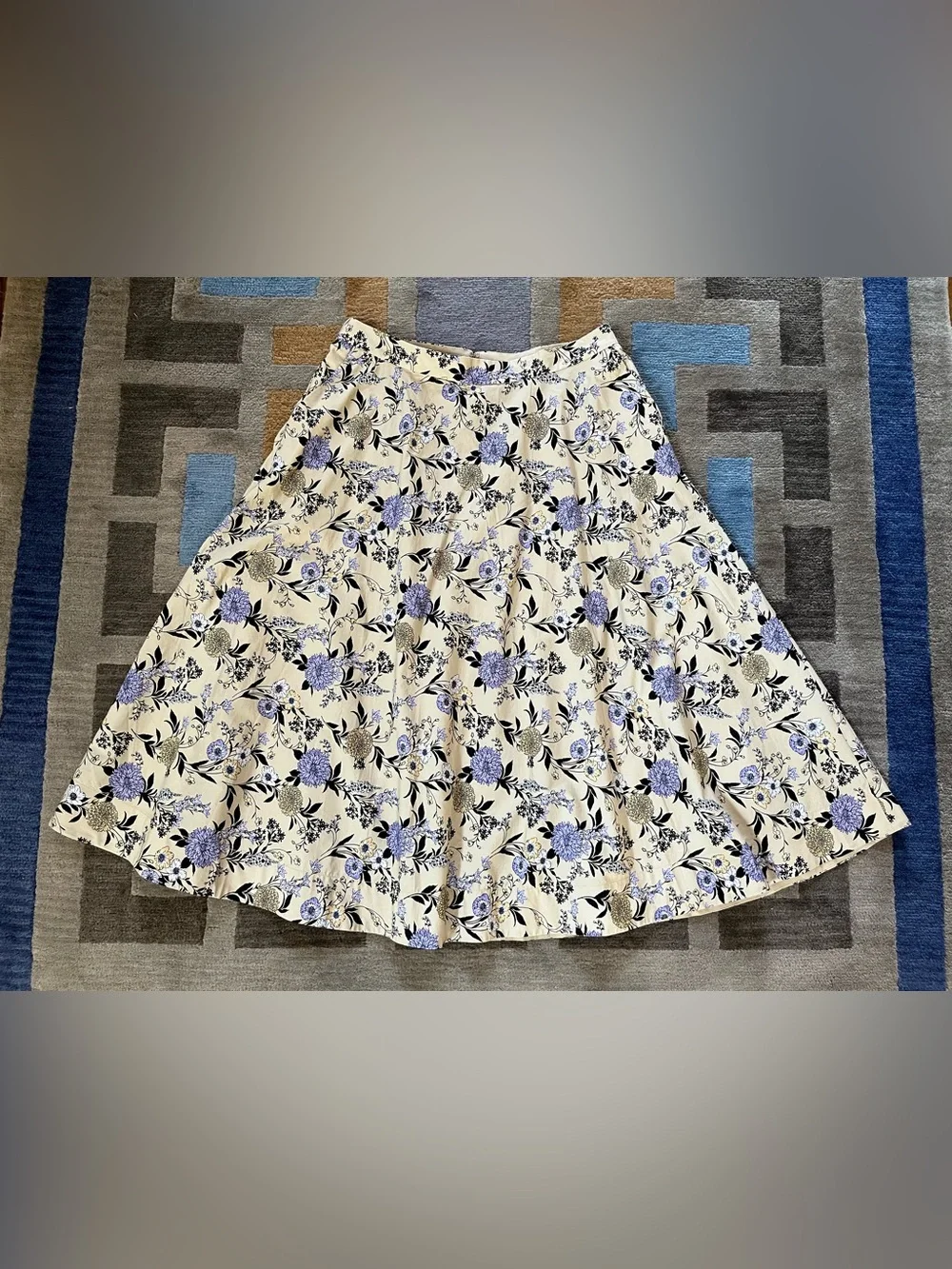 Ann Taylor A-Line Midi Skirt Pockets Floral Cotton Beige Purple Women's 16 NWOT
